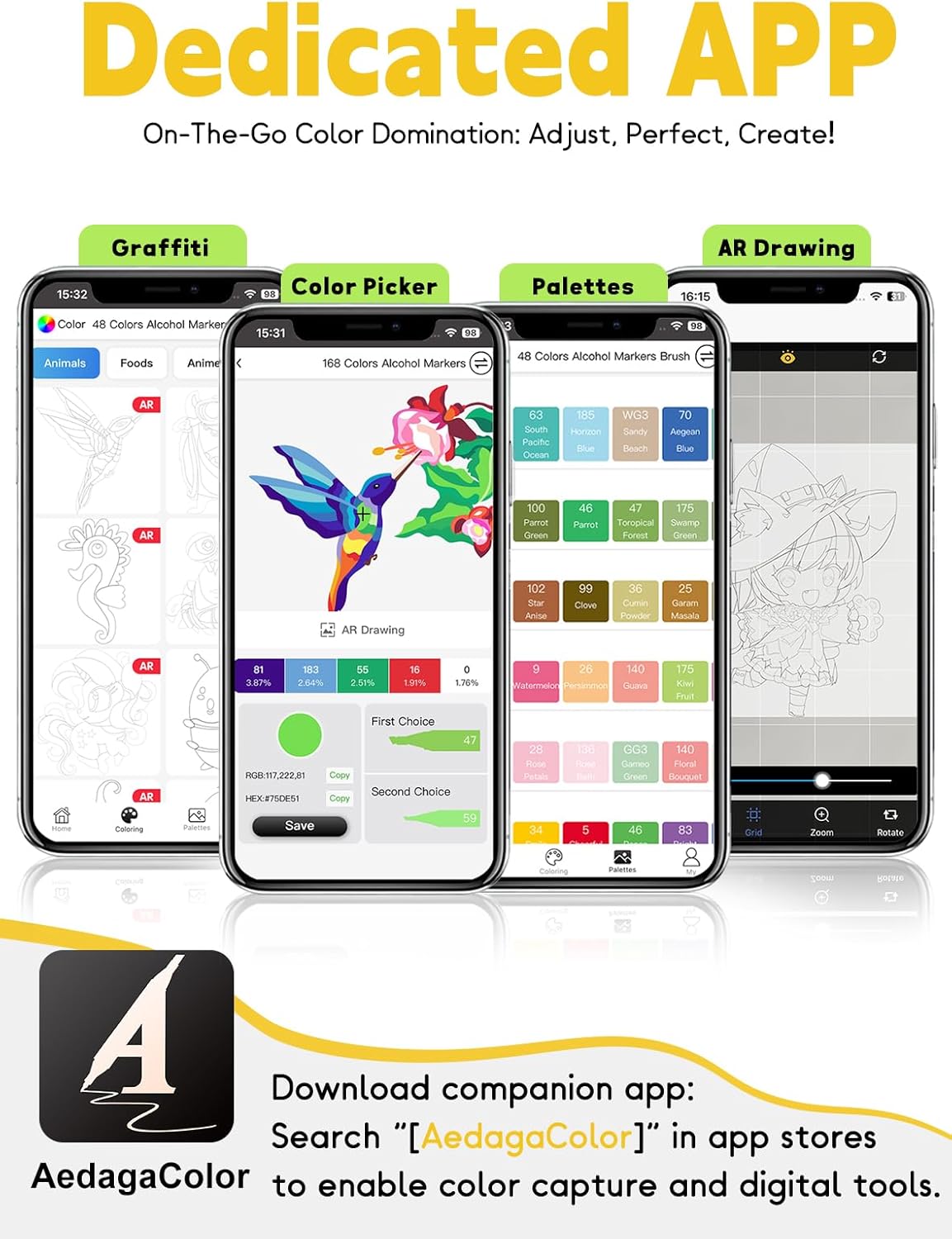 YHC 100 Colors Alcohol Brush Marker with Free App,Dual Tips Art Markers for Adults and Kids, Alcohol Based Brush & Chisel Tips Markers for Drawing, Coloring, Painting, Sketching