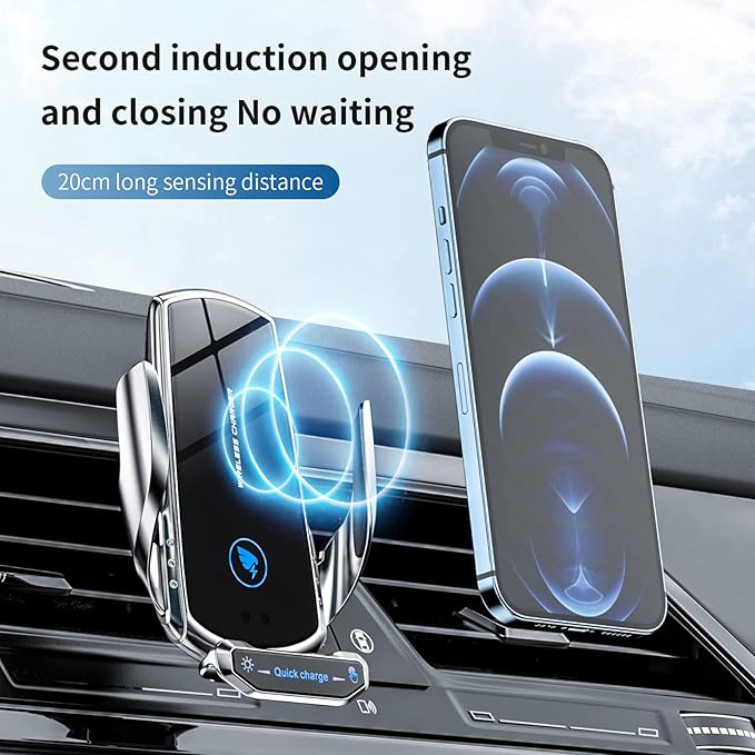 Wireless Car Charger Mount Automotive Electric Induction 15W Fast Charging Auto Clamping Car Phone Holder Mount Wireless Charging Mount Air Vent Phone Holde Compatible with All Android (Blue)