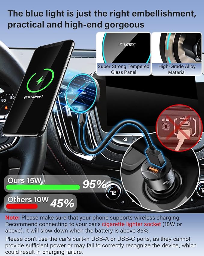 SKYLOTEC Phone Holder for Jeep Renegade 2015 2016 2017 2018 2019 2020 2021 2022 2023 Accessories Car Magnetic Phone Mount Compatible with MagSafe, Strong Magnets Fast Wireless Charger Cell Phone Base