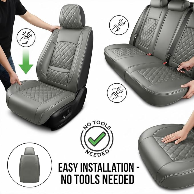 Fit Integra Car Seat Covers for Acura Integra 2023-2026 - Premium Leather, Waterproof, All-Weather, Airbag Compatible, Anti-Slip, Breathable, Easy Install, Seat Protectors, Full Set, Gray