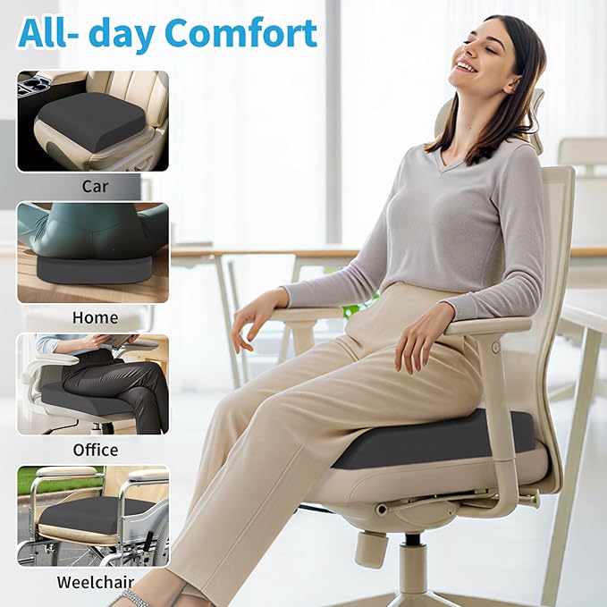 XLarge Seat Cushion, Soft Foam Cushion for Long Sitting Hours on Office Chair, Home & Car, Non-Slip Chair Pad for Relieving Back & Sciatica & Hip & Coccyx Pain (Grey)