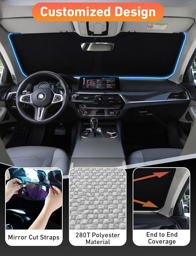 EcoNour Windshield Sunshade Compatible for Mercedes Benz EQS 2022-2023 2024 2025, Sun Visor for Front Windshield & Window Sun Shade Cover, UV Heat Blocker & Protector, Car Accessories