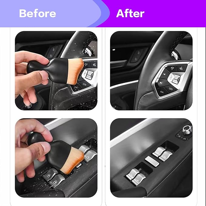 AOCISKA Car Interior Detailing Brush,Soft Bristle Cleaning Brush Car Detailing Brush Dusting Brush,Car Interior Cleaning Tool,Auto Detail Brush Car Dash Duster Brush (Black&Purple with Cap)