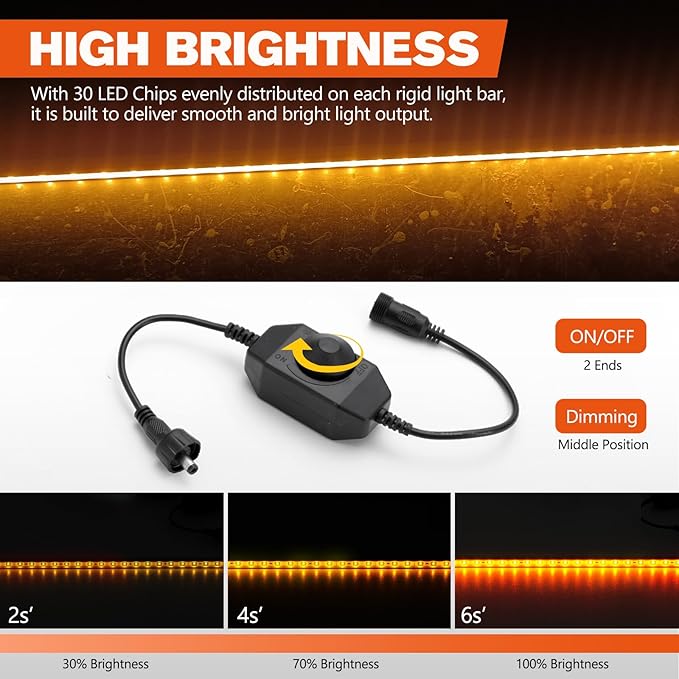 FIERYRED 12V Interior Light Bar Kit, Dimmable Camping Lights, Weatherproof IP67, Aluminum Magnetic Mount with Dimmer Switch, Portable Lights for Camping Tent Awning RV Car Trailer Boat (4 Pcs, Amber)