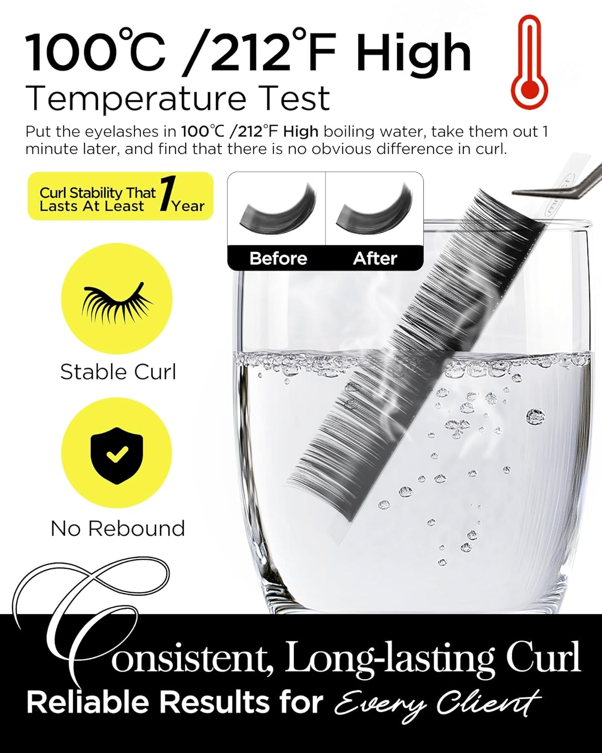 BEYELIAN Eyelash Extension 0.05 D Curl 13mm Tray Easy Fan Lash Extensions Volume Lashes 100°/212°F High Temperature Resistant Classic Professional Use Natural Matte Black (0.05 D 13mm)