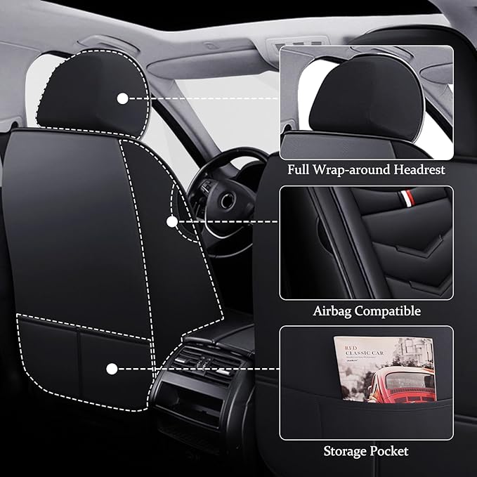 Car Seat Cover 7 Seats for Ford Explorer 2000-2025, Waterproof Durable Compatible Airbag, Premium Leather Seat Protector(7 Seats Standard,Black)