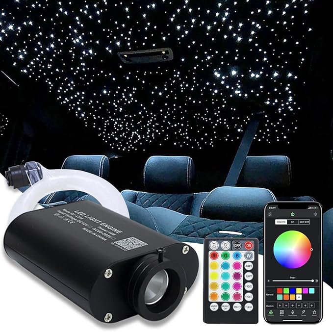 AMKI 16W Fiber Optic Lights,Starlight Headliner Light Kit APP/Remote Control Sound Activated Mode for Car&Home Decoration,Optical Fiber Cable Strands (0.75mm+1mm+1.5mm) 13.1ft/4m Long 335pcs