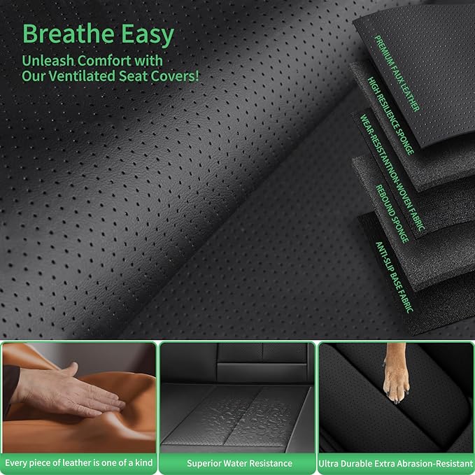 Fit Avalon Car Seat Covers for Toyota Avalon 2001-2024 2025 2026 -Upgraded Premium Waterproof & Breathable Leather,Airbag Compatible,All-Weather Seat Cushion Protector,Full Set,Black
