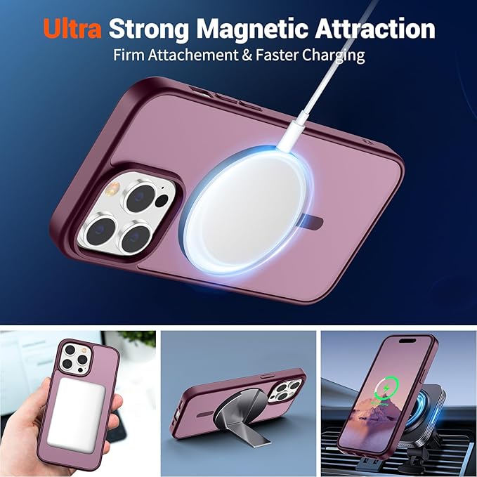 SUPFINE Magnetic for iPhone 14 Pro Case (Compatible with MagSafe) (Military Grade Drop Protection) Slim Translucent Matte Shockproof with Anti-Fingerprint Phone Case,Wine Red