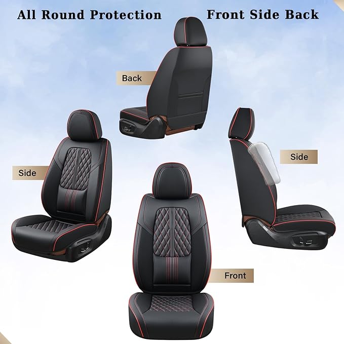 Coverado Car Seat Covers Full Set, Automotive Front and Rear Seat Covers with Backrest, Nappa Leather Car Seat Protectors Waterproof, Universal for Most Vehicles,Black
