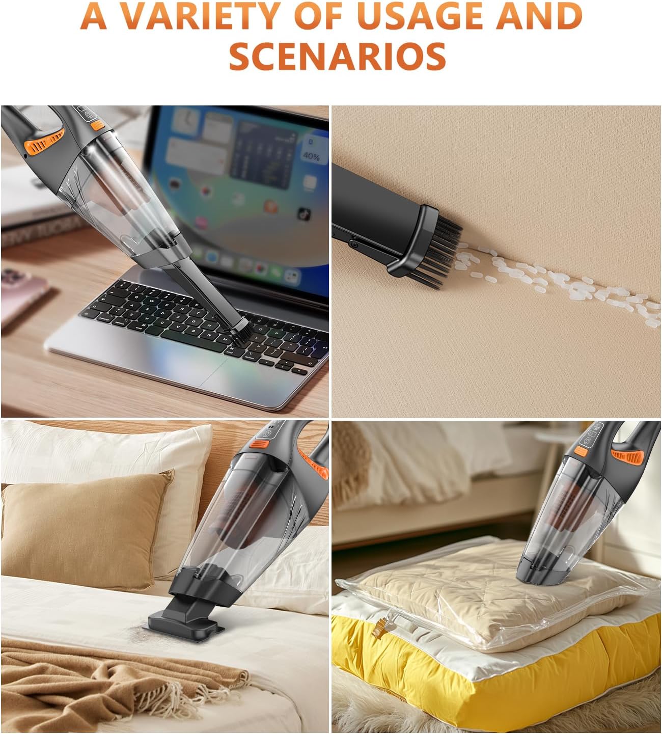 Handheld Vacuum Cordless, 18000Pa 160W Hand,30Min Car Vacuum Portable Cordless Rechargeable High Power Lightweight LED Light Fast Charge Vacuum Cleaner for Car Home