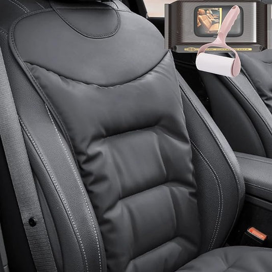 Skin-Friendly & Dirt-Repellent Leather Seat Cushions, 2026 Car Seat Cushion for Driving, 1.57" Thick Comfort Seat Protector, Universal Non-Slip Memory Foam Pad for Car (Black, Backrest Cushion)