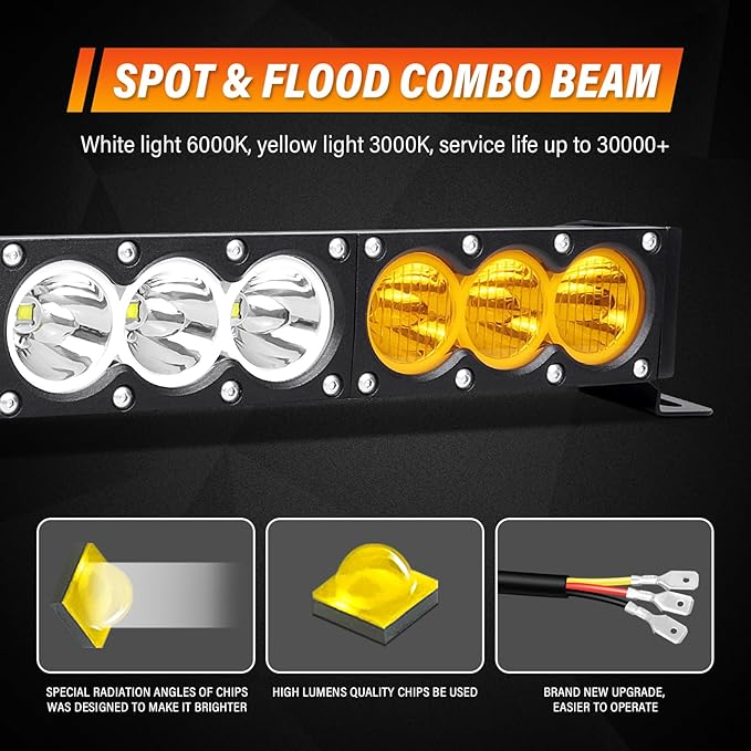 AUXTINGS 38 inch Single Row Dual Color LED Light Bar 210W Off Road Light Bar White Amber Combo LED Work Light Truck UTV 4x4 Cars SUVs ATVs Boats Fog Driving Light with Wiring Harness kit
