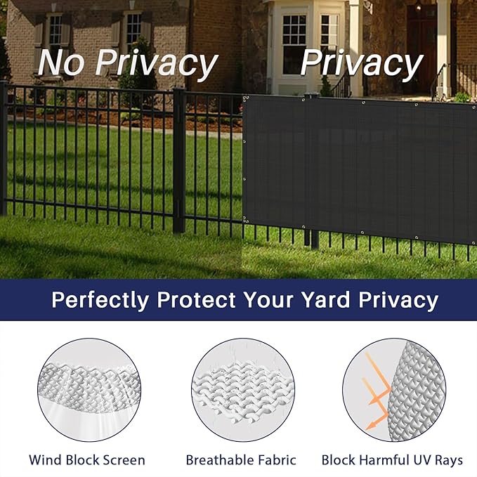 Windscreen4less Privacy Fence Screen Heavy Duty Windscreen Fencing Mesh Fabric Shade Net Cover with Brass Grommtes for Outdoor Wall Garden Yard Pool Deck, 8'x181' Black