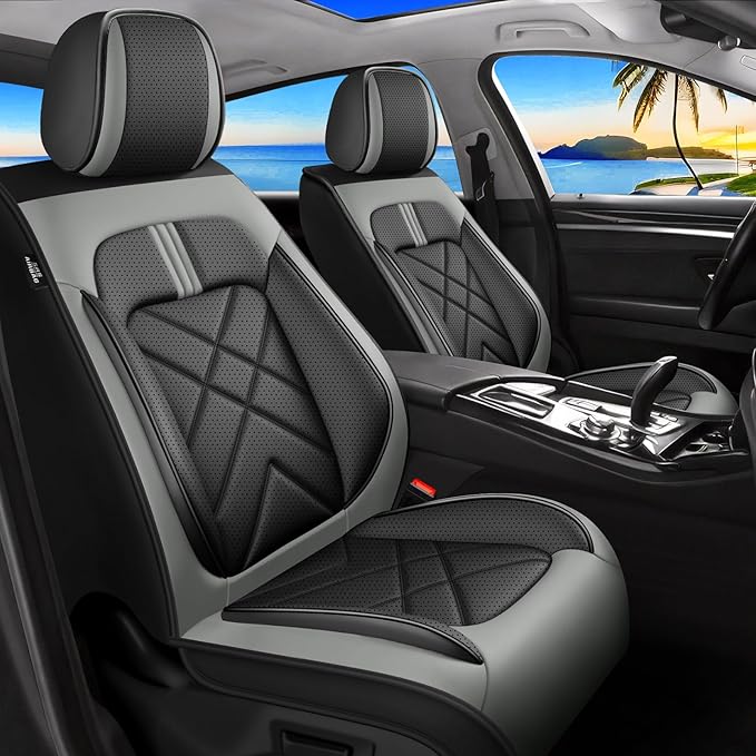 CX-50 Car Seat Covers Fit for Mazda CX-50 2023-2026, Full Coverage Premium Leather Waterproof Breathable Seat Covers, Automotive Seat Protectors, Airbag Compatible(2 Front Seats, Black Gray)
