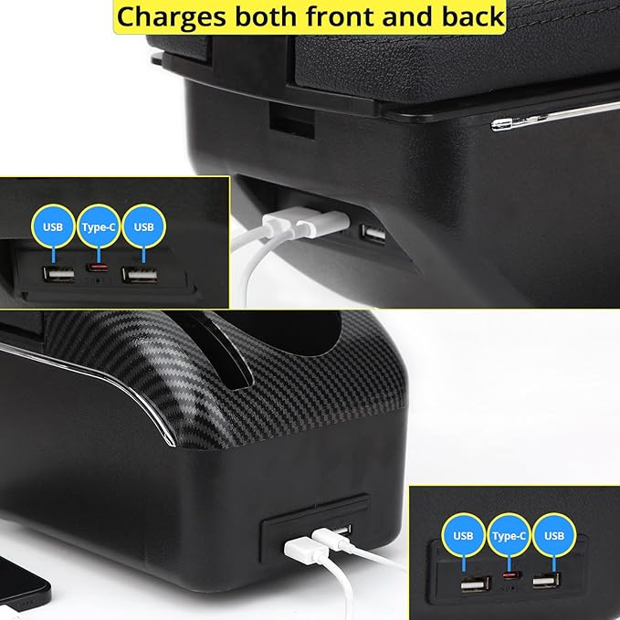 AULPHIKE Compatible with Ford Fiesta Armrest 3 2011-2018 Car Center Console Organizer Armrests Double Door Storage with USB Ports（Black Style）