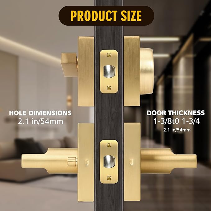 Gold Heavy Duty Privacy Lever Door Handle and Single Cylinder Deadbolt Lock,Exterior Door Lock Set with Deadbolt(3Pack-Set,Satin Brass)