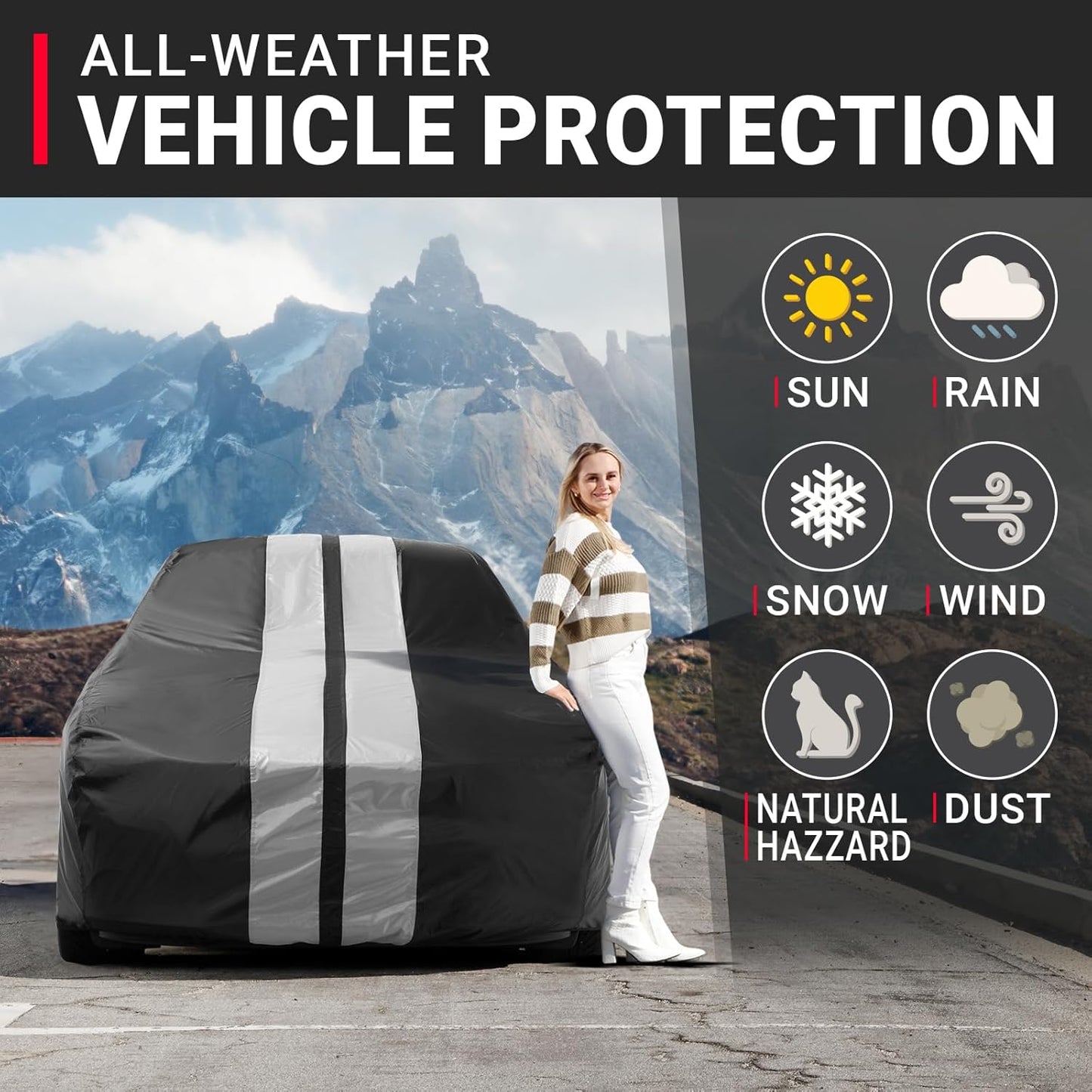 iCarCover Custom Car Cover for Pontiac Solstice (2006-2009) Waterproof All-Weather Rain Snow UV Sun Protector Full Exterior Indoor Outdoor Car Cover (Stripe - Black/Gray)