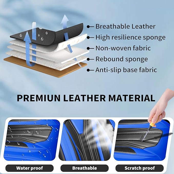 Fit CRV Car Seat Covers Premium Leather for Honda CRV cr-v 2011-2025 2026. Waterproof， Breathable, Scratch-Resistant & All-Weather Seat Cushion Protector (Front Seat,Blue&Black)