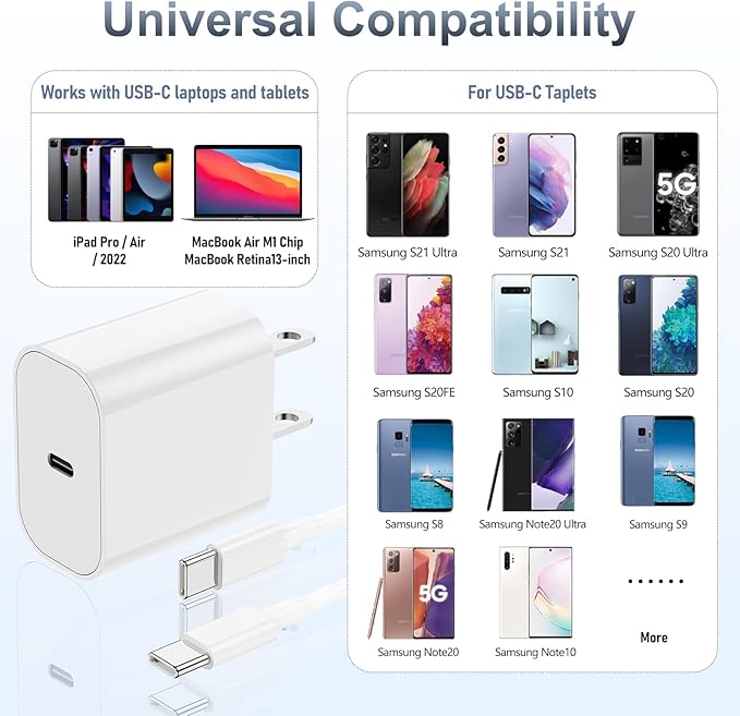 iPhone 17 16 15 Fast Charger and 10ft Type C to C Cable Cord Long, USB C Charging Block for Apple iPhone 17 Pro Max/17 Air/16 Pro/15 Plus,iPad 12.9/11 inch/4/3/Mini,Wall Plug Power Adapter Cube Brick