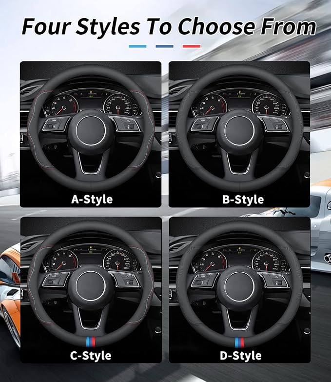 Custom-Fit Leather Car Steering Wheel Cover for Hyundai, D-Style, Non-Slip, Breathable