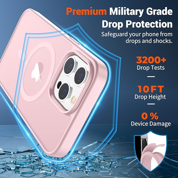 SUPFINE Magnetic for iPhone 13 Pro Max Case with Screen Protector (Compatible with MagSafe) (Military Grade Drop Protection) Translucent Matte Shockproof Phone Cover,Light Pink