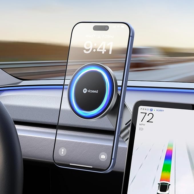VICSEED Tesla Phone Mount【Strongest Magnet Power】Foldable Hidden Tesla Phone Holder Fit for All Phone, Tesla Model 3 Model Y for MagSafe Car Mount, Tesla Model 3 Accessories, Tesla Model Y Accessories