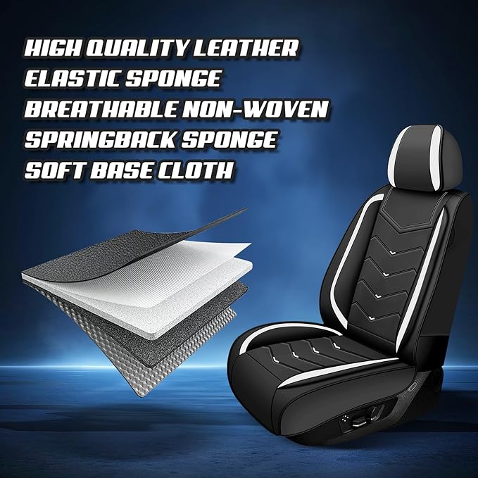 Car Seat Covers for Hyundai Sonata 2002-2026, Premium Nappa Leather Car Seat Cover, Stylish Sport Seat Covers， Automobile Seat Cover Sets.(Standard 2 Seats/Black White)