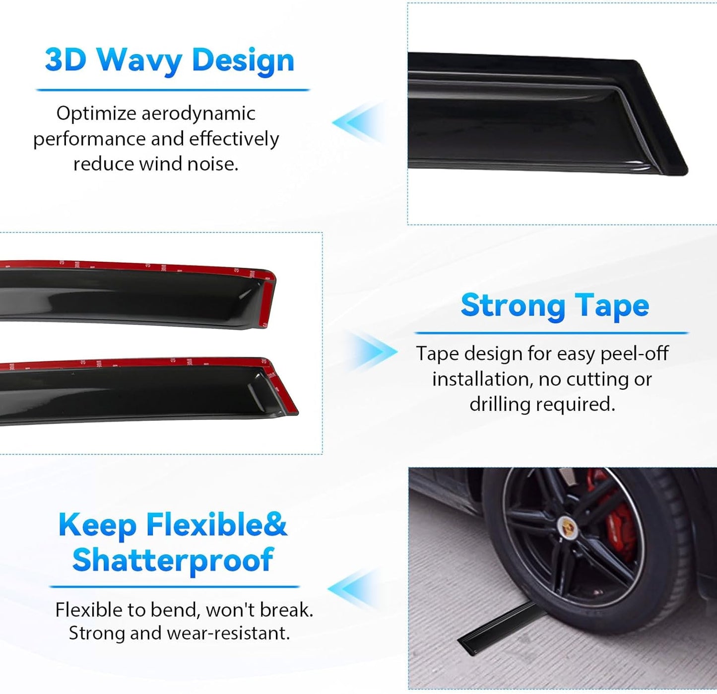 4pcs Front+Rear Smoke Tint Sun/Rain Guard Outside Mount Tape-On Vent Window Visors Compatible with 09-15 BMW X1 E84