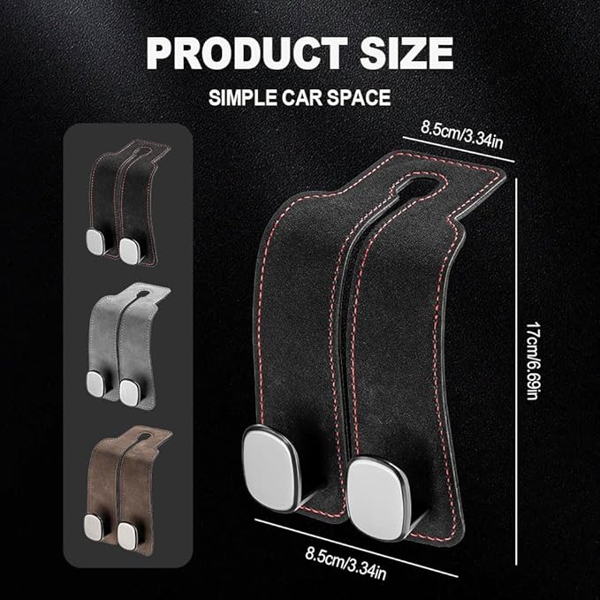 2026 New 2 in 1 Car Seat Back Storage Hook, Car Backseat Organizer Accessories, Premium Leather Headrest Hook for Auto Hooks Organizer for Handbag Purse Coat Bags (1, Grey)