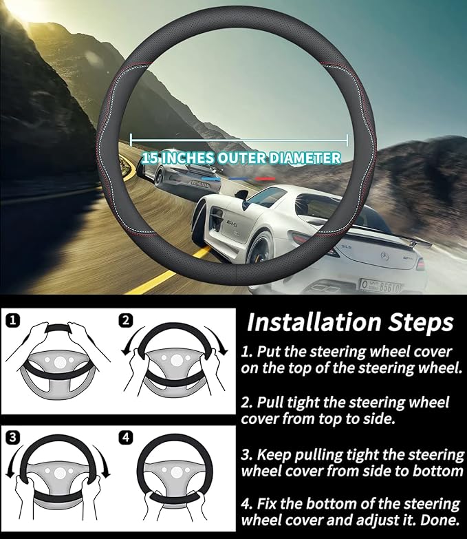 Custom-Fit for Kia Steering Wheel Cover, Premium Leather Car Steering Wheel Cover with Logo, Non-Slip, Breathable, for Kia Accessories (A-Style,for Kia)
