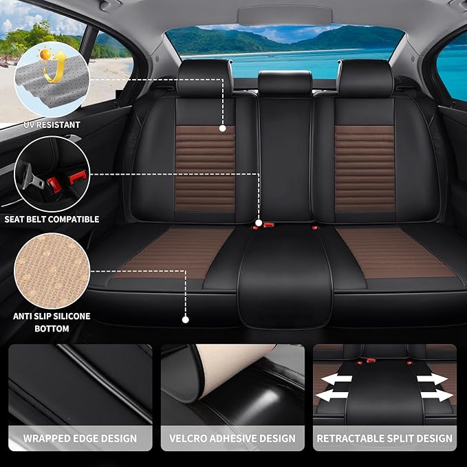 Car Seat Covers Full Set Fit for Toyota Camry 2001-2026, Premium Faux Leather Car Seat Protector,Breathable Anti-Slip Full Wrapping Edge Seat Covers(Black&Brown,Full Set)