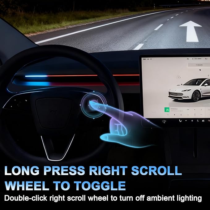 Tesla Smart Blind Spot Detection Ambient Lighting for Tesla Model 3 Y Highland Juniper, Plug-and-Play, Custom Color Modes Dynamic Safety Alerts & Driving Mode Effects Neon Light Kit (Highland)