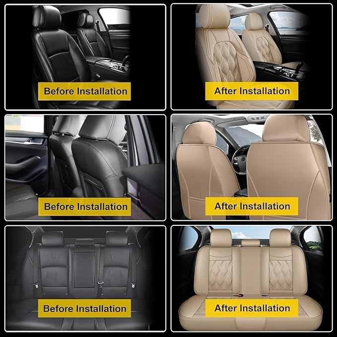 AOMSAZTO Car Seat Covers Full Set Fit for Volkswagen Taos 2022-2026 Waterproof Faux Leather Car Seat Cushions Automotive 5 Seat Covers Set（Beige）