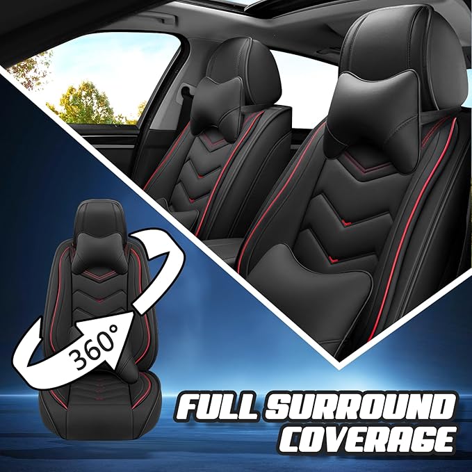 Car Seat Covers for Cadillac CTS 2003-2019, Premium Nappa Leather Car Seat Cover, Stylish Sport Seat Covers， Automobile Seat Cover Sets.(Luxury 5 Seats/Black)