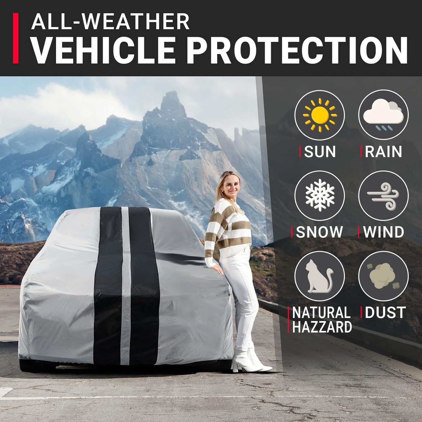 iCarCover Custom Car Cover for Pontiac Bonneville (1977-1981) Waterproof All-Weather Rain Snow UV Sun Protector Full Exterior Indoor Outdoor Car Cover (Stripe - Gray/Black)