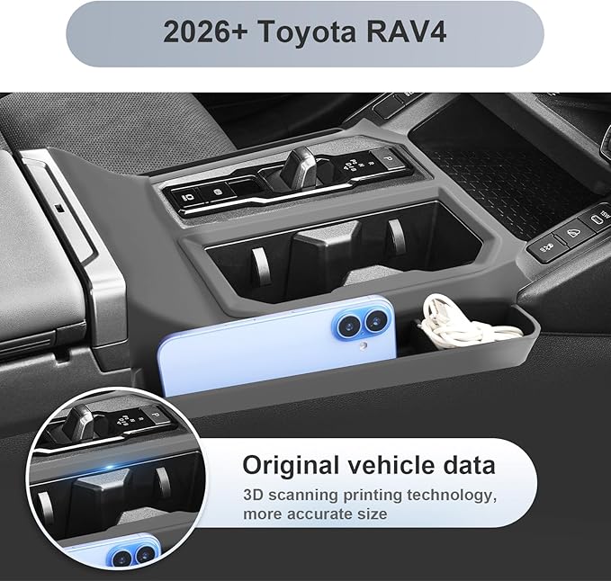 SKTU for 2026 Toyota RAV4 Gear Shift Panel for 2026+ Toyota RAV4 (LE/SE/XLE Premium/Woodland/XSE/Limited) Center Console Organizer 2026 RAV4 Accessories Rubber Passenger Side Storage Box Durable