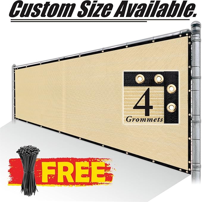 Royal Shade Custom Size 5' x 193' Beige Fence Privacy Screen Windscreen Cover Netting Mesh Fabric Cloth - Cable Zip Ties Included (We Make Custom Size)
