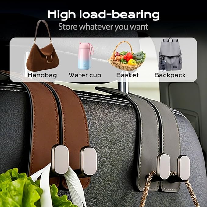 2026 Car Headrest Storage Hooks - Universal Backseat Hanger Organizer for Handbags & Grocery Bags (1, Black)