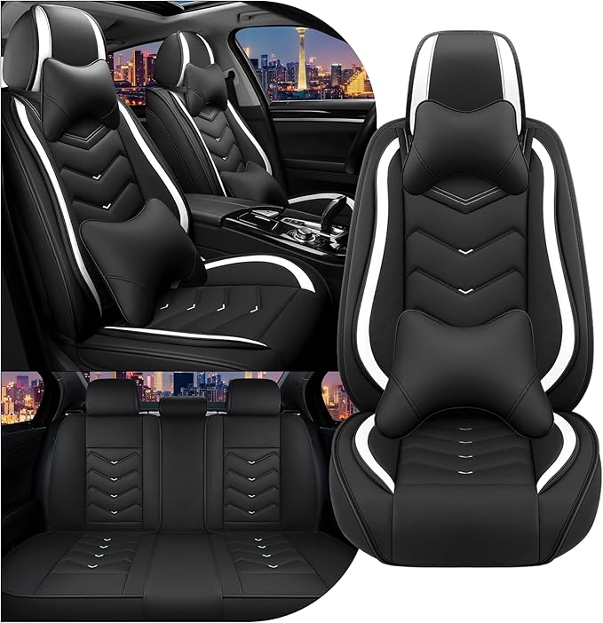 CTDS Car Seat Covers for Hyundai Kona 2018-2026, Stylish Sport Seat Cover, Premium Nappa Leather Car Seat Cover. Automobile Seat Covers Sets.(Luxury 5 Seats/Black White)