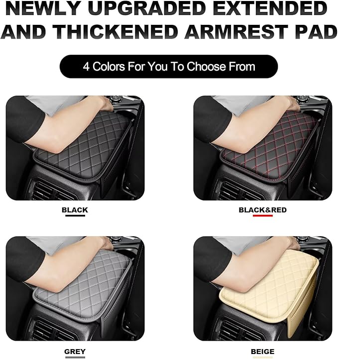 Upgraded Car Center Console Cover Fit for bZ4X Faux Leather Car Armrest Cover Cushion with 2 Storage Bags,Car Armrest Storage Box Interior Accessories(Beige&Whiteline)
