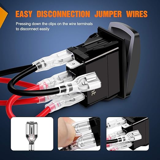 Nilight Horn Switch Momentary Laser Rocker Switch 5PIN On/Off LED Light 20A/12V 10A/24V Switch with Jumper Wires Set for Cars Jeeps Boats Trucks (90126B)