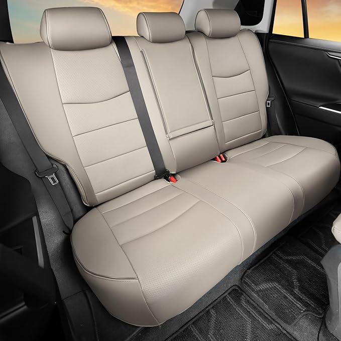 HKZ Fit RAV4 Car Seat Cover Set for 2013 2014 2015 2016 2017 2018 Toyota RAV4 LE Gasoline Version Only-Leather(Beige)