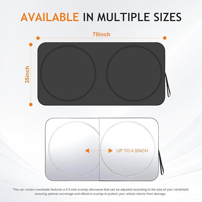 Windshield Sun Shade Car Window Shade UV Reflector Keeps Vehicle Cool Folding Sun Visor Heat and Sun Reflector (Ultra-Large 70 x 35 inches)