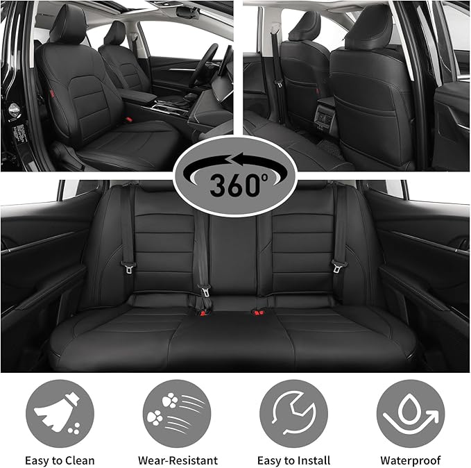 EKR Camry Seat Covers for Toyota Camry SE,XSE,SE Sport 2012-2017 (Not for Hybrid) Leather Car Seat Cover Full Set for Trucks SUV-Faux Leather (Black)