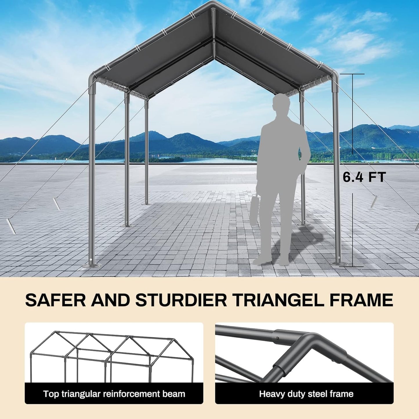 Carport 10x20ft Heavy Duty Car Tent, Portable Garage, Car Shelter, All-Season Tarp Tent for Car, Party，Grey
