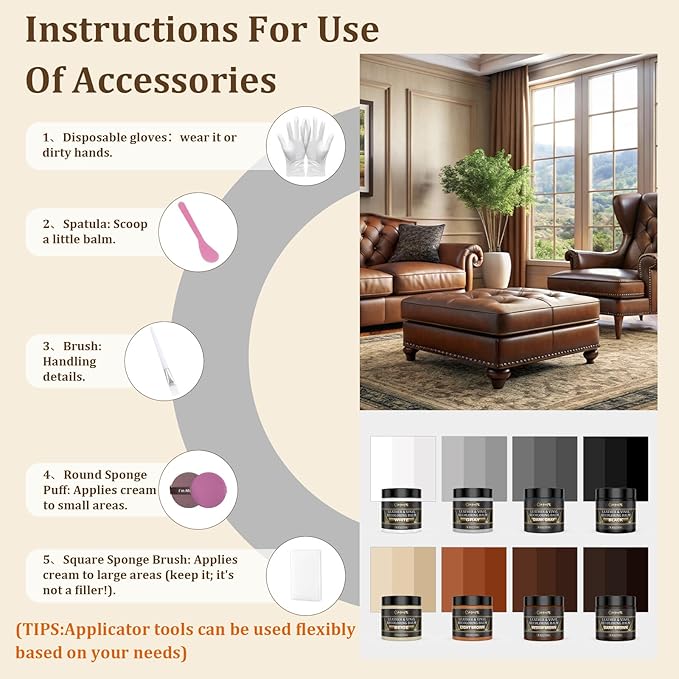 2025 New Advanced Leather Recoloring Balm,Gray Leather Repair Kit for Furniture,Leather Dye Filler,Couch Paint and Repair,Leather Color Restorer for Couches,Leather Scratch Remover for Car Interior