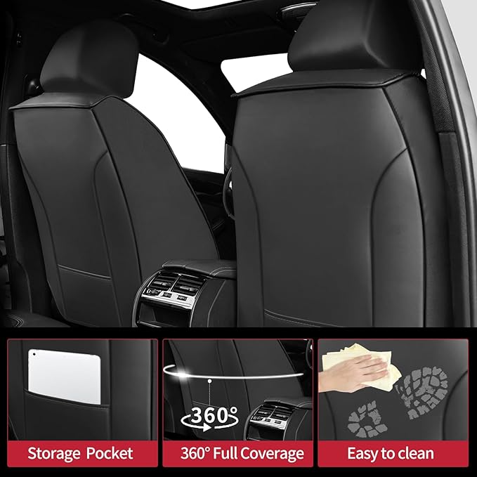 Fit Legacy Car Seat Covers for Ford Legacy 2008-2024 2025 2026 - Upgraded Premium Waterproof & Breathable Leather, Airbag Compatible, All-Weather Seat Cushion Protector (2 Front/Black+Red)