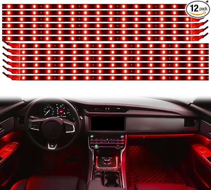 Red LED Strip Lights for Car BaishenglinMotor 12-Pack DC12V Waterproof 30CM/11.8"/1FT 5050 15-SMD LED Strip Underbody Light for Car Motorcycles Golf Cart Decoration Led Interior Exterior Strip Lights