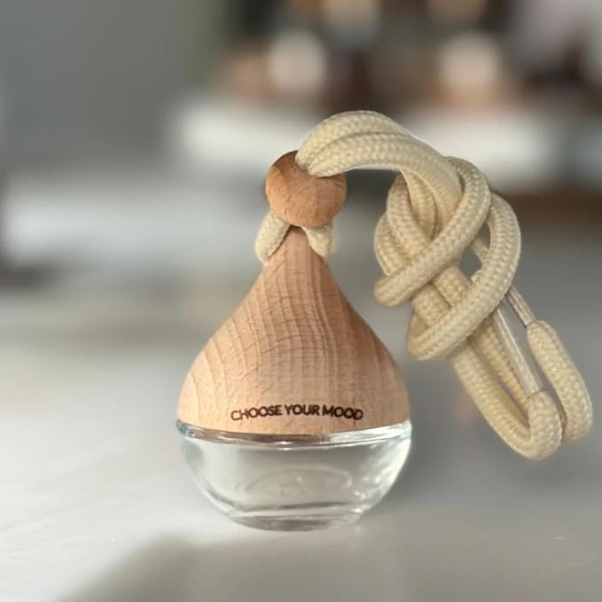 Lifetherapy Choose Your Mood 2 Ounce Glass and Beech Wood Waterdrop Shaped Scented Vehicle Auto Car Diffuser, Energized
